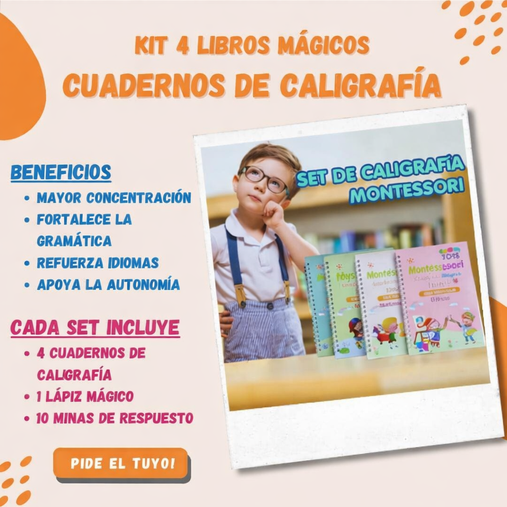 PROMO ESPECIAL SOLO HOY : 1 Kit de Caligrafía para Niños Escritura Mágica Set de 4 Libros + 10 Minas de Tinta Mágica por solo $59.900 SOLO HOY