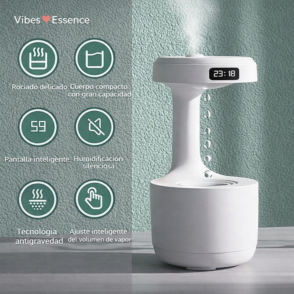 Humidificador Antigravedad: Humidificador innovador con aroma y reloj