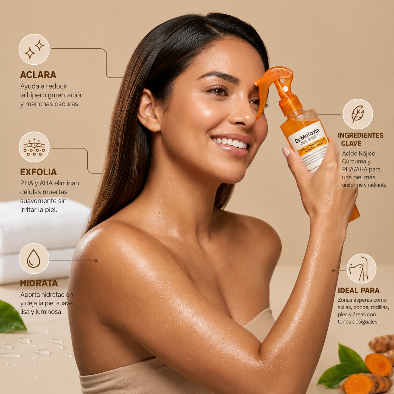 Spray exfoliante Dr. Melaxin : Aclara Axilas, Codos y Rodillas Desde Las Primeras Aplicaciones ✨