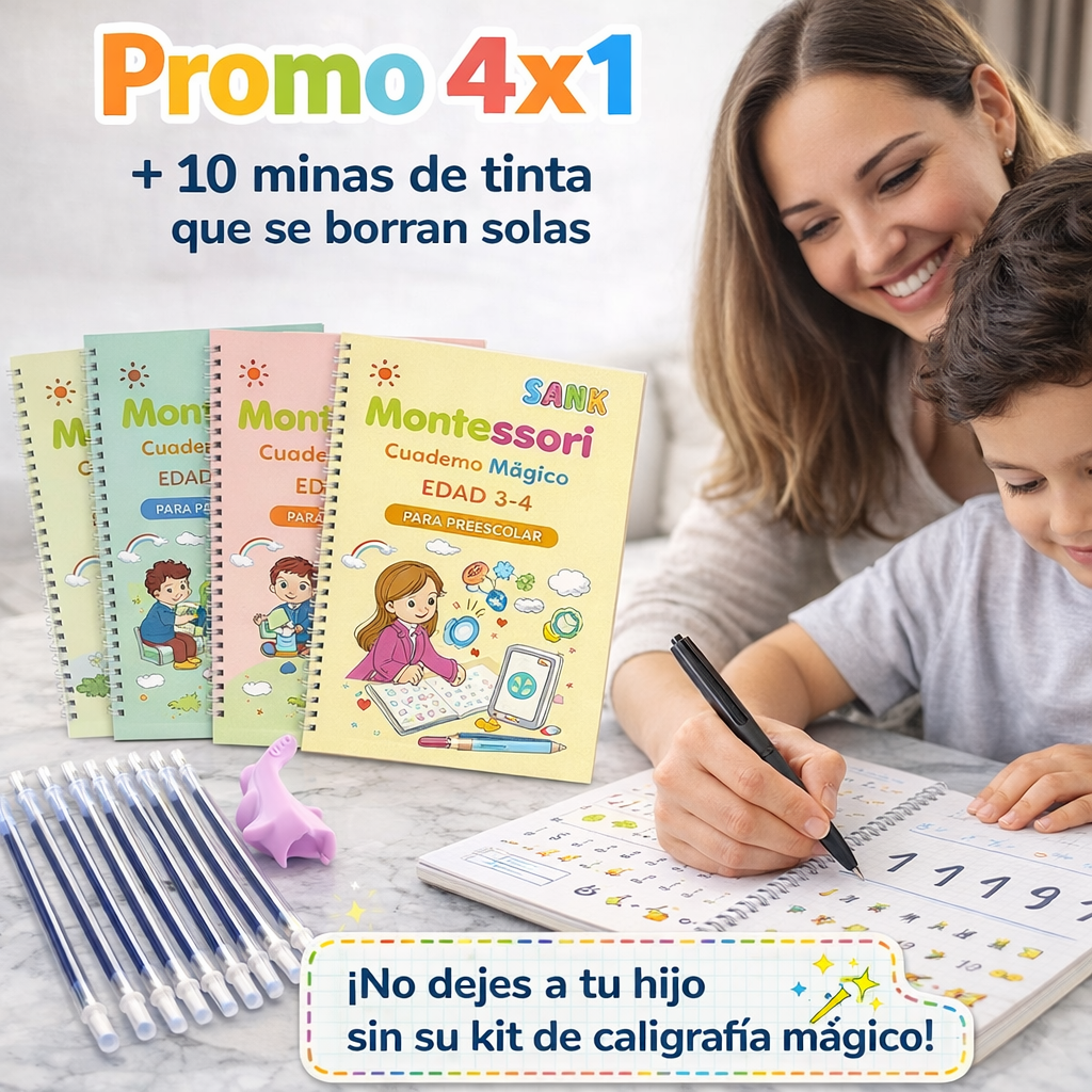 PROMO ESPECIAL SOLO HOY : 1 Kit de Caligrafía para Niños Escritura Mágica Set de 4 Libros + 10 Minas de Tinta Mágica por solo $59.900 SOLO HOY