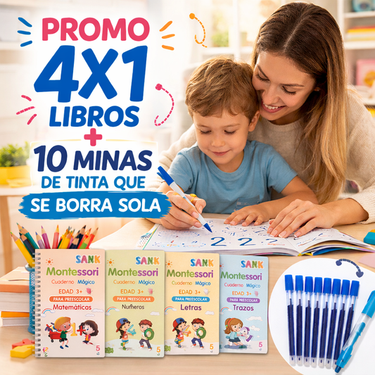 Oferta Especial : Kit de Caligrafía para Niños Escritura Mágica Set de 4 Libros + 10 Minas de Tinta Mágica
